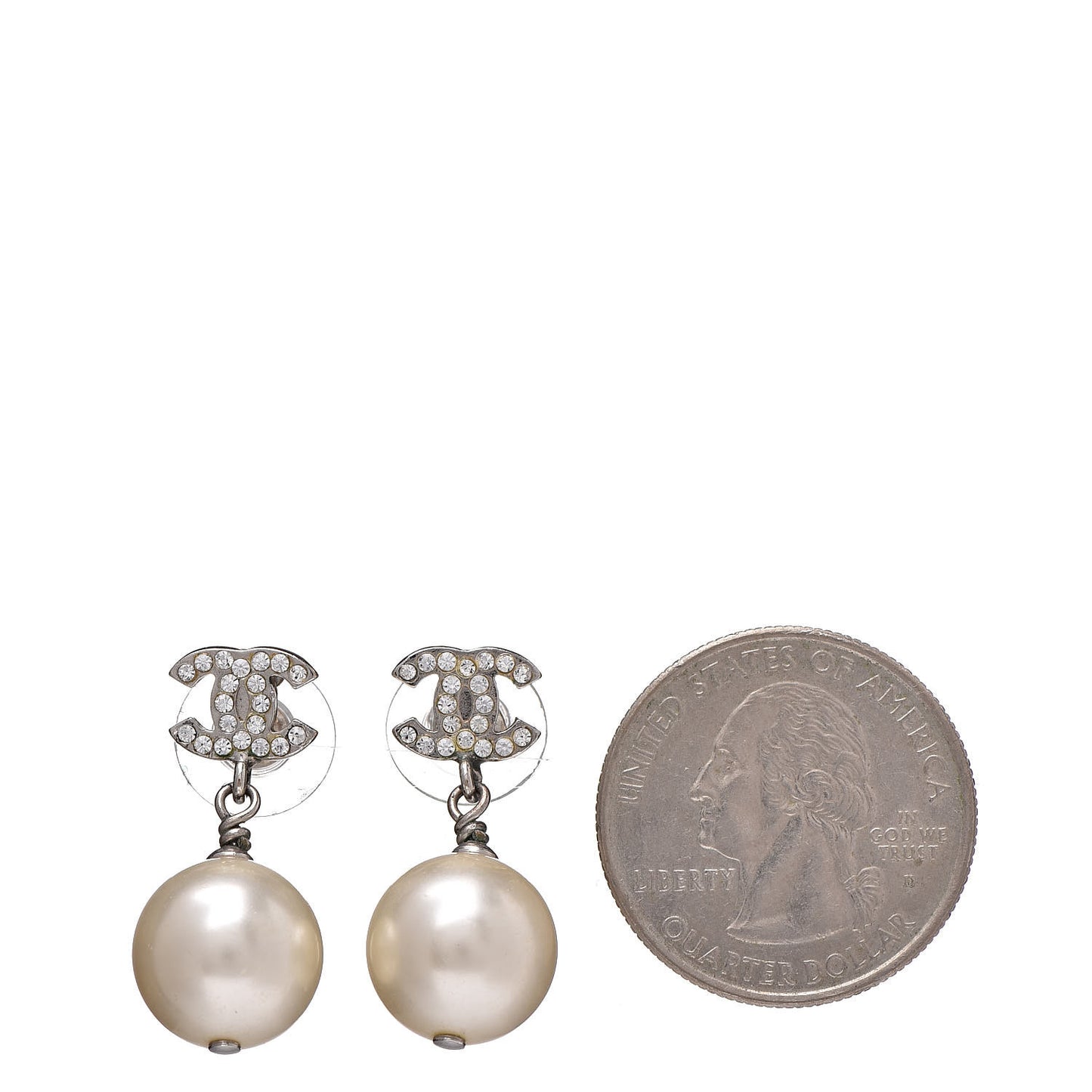 Crystal Pearl CC Drop Earrings Silver