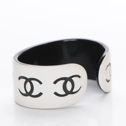 Chanel Resin CC Narrow Cuff White Black 3 of 4