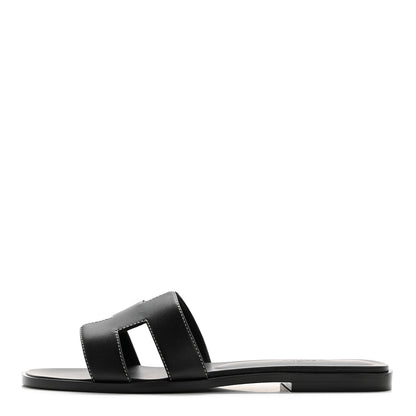Hermes Box Calfskin Oran Sandals 39 Black 1 of 9