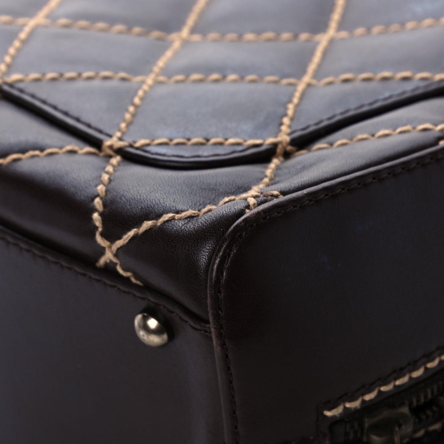 Calfskin Contrast Stitch Surpique Bowler Dark Brown
