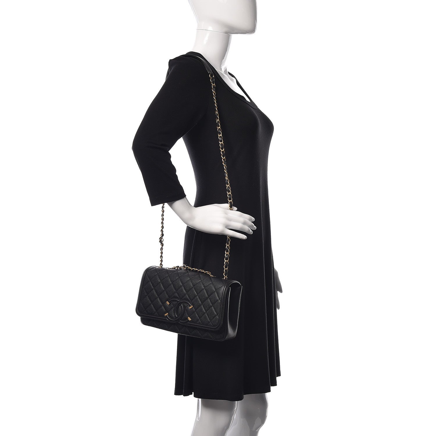Chanel Caviar Quilted Medium CC Filigree Flap Black 2 of 11