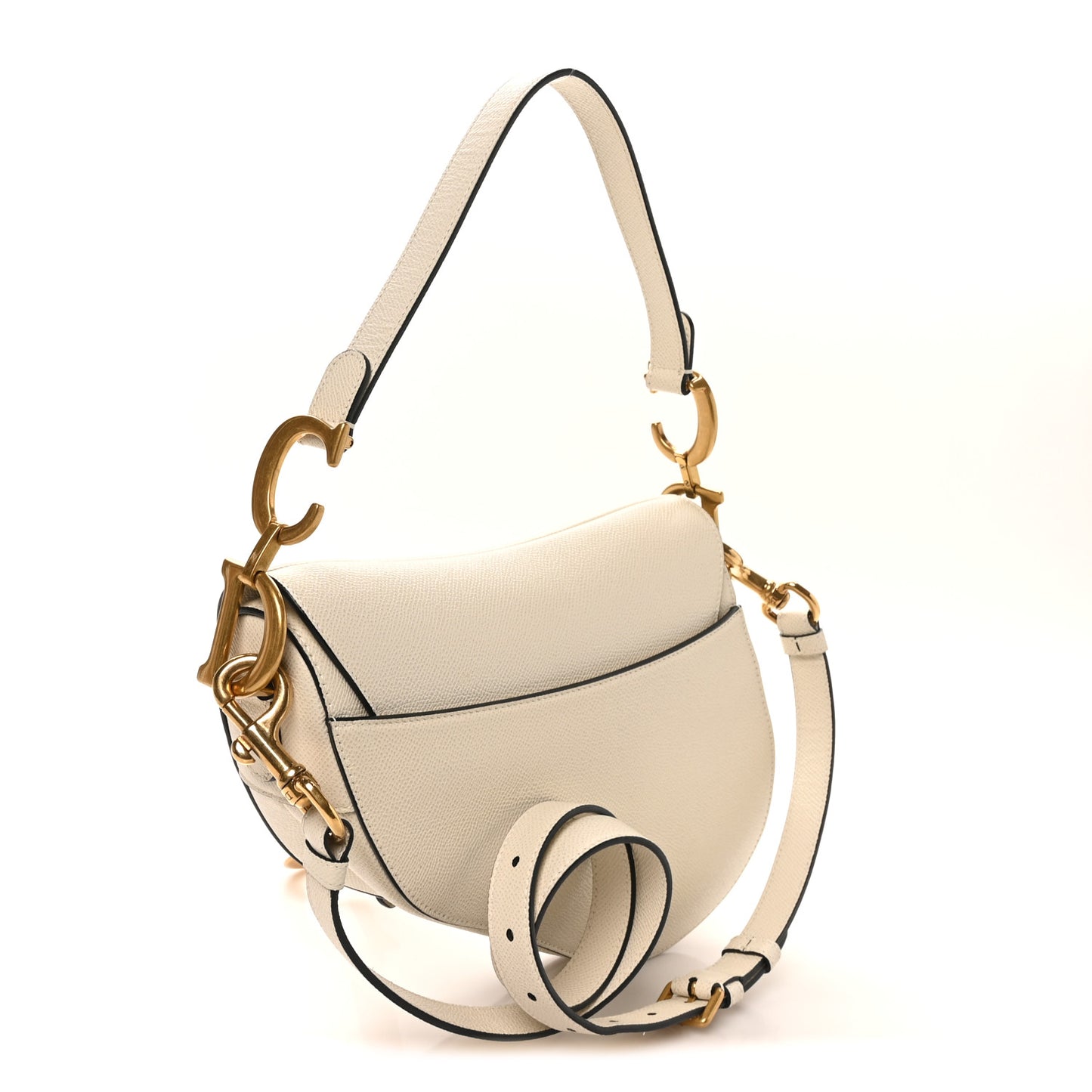 Grained Calfskin Saddle Bag With Strap Latte