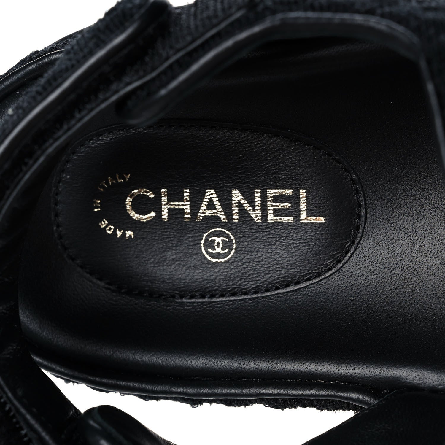 Chanel Knit Fabric Velcro Dad Sandals 38.5 Black Dark Blue Light Blue 7 of 9