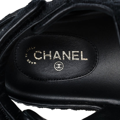 Chanel Knit Fabric Velcro Dad Sandals 38.5 Black Dark Blue Light Blue 7 of 9