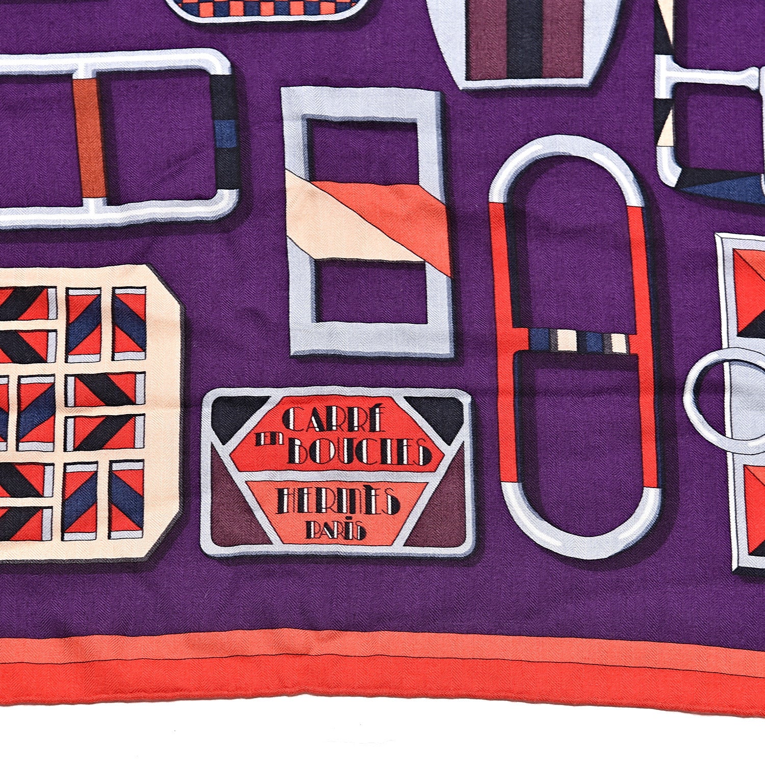 Hermes Cashmere Silk Carre En Boucles Shawl 140 Violet Corail Gris 3 of 5