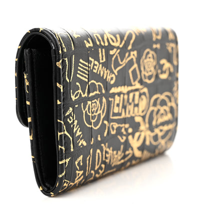 Chanel Calfskin Crocodile Embossed Graffiti 2.55 Cocodile Reissue Flap Card Holder Black Gold 3 of 9