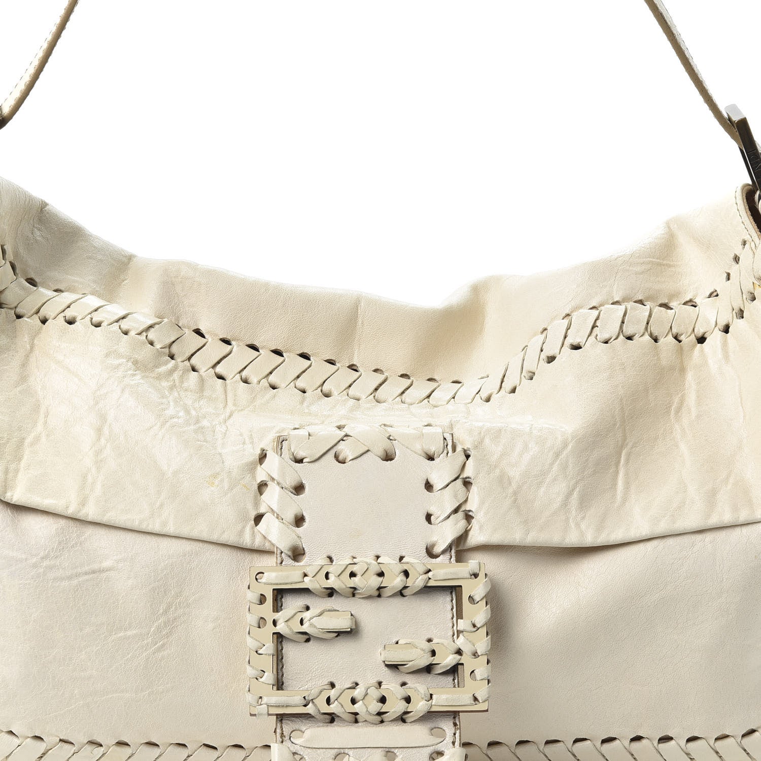 Fendi Goatskin Whipstitch Large Convertible Baguette White 8 of 8