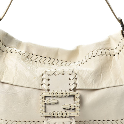 Fendi Goatskin Whipstitch Large Convertible Baguette White 8 of 8