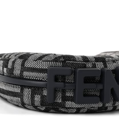 Fendi Denim Effect Fabric Jacquard FF 1974 Nano Fendigraphy Hobo Charm Dark Blue Black 9 of 11