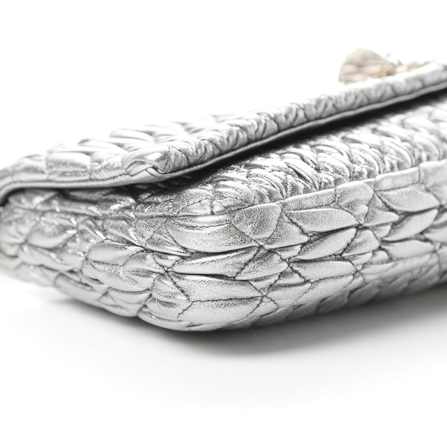 Miu Miu Nappa Matelasse Crystal Flap Clutch Cromo 10 of 13