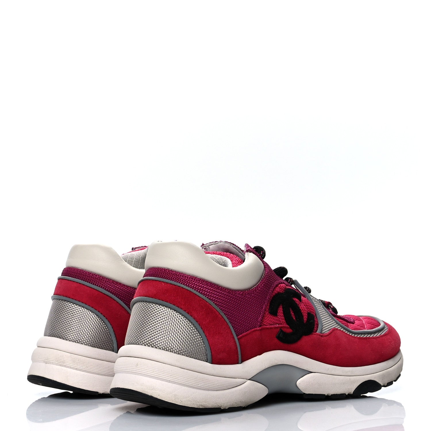 Chanel Mesh Suede Calfskin Grained Calfskin Womens CC Sneakers 40.5 Dark Pink Silver 4 of 9