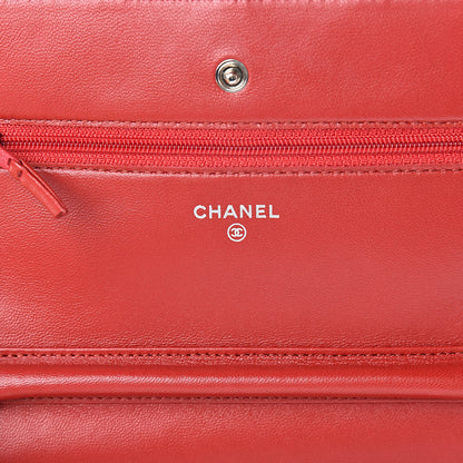 Chanel Lambskin Quilted Wallet On Chain WOC Red 6 of 12