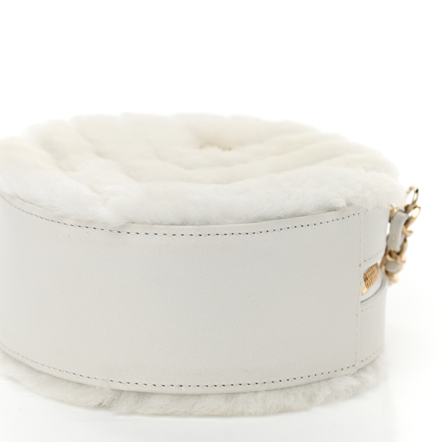 Chanel Fur Chevron Quilted Round Clutch With Chain White 10 of 11