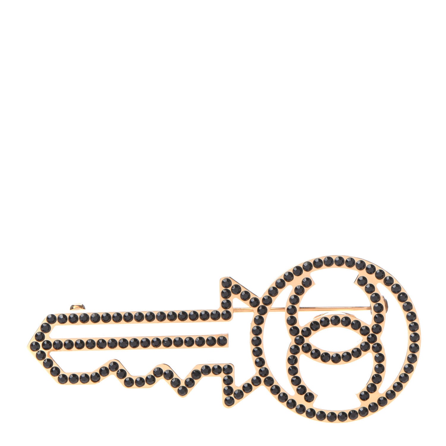Chanel Crystal CC Key Brooch Black Gold 1 of 5