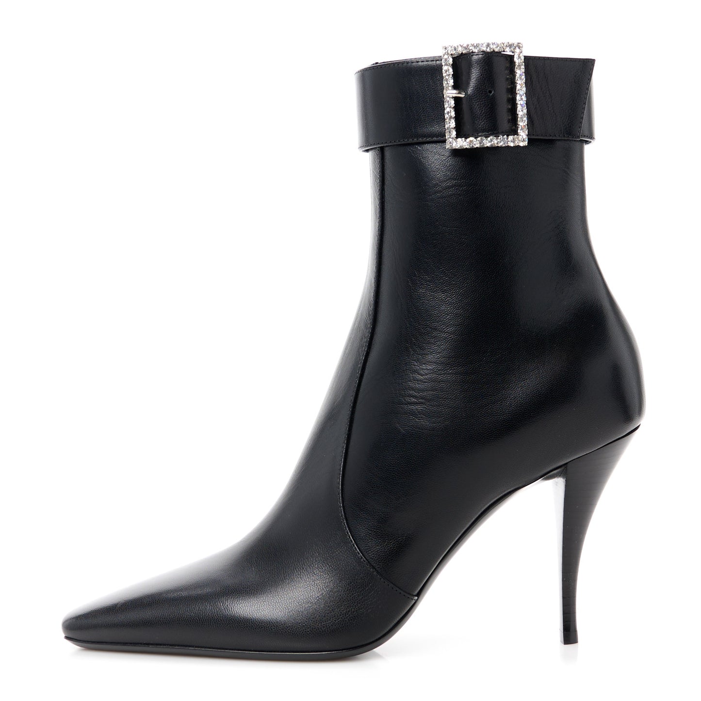 Goatskin Crystal Buckle Claude 90 Ankle Booties 39 Black
