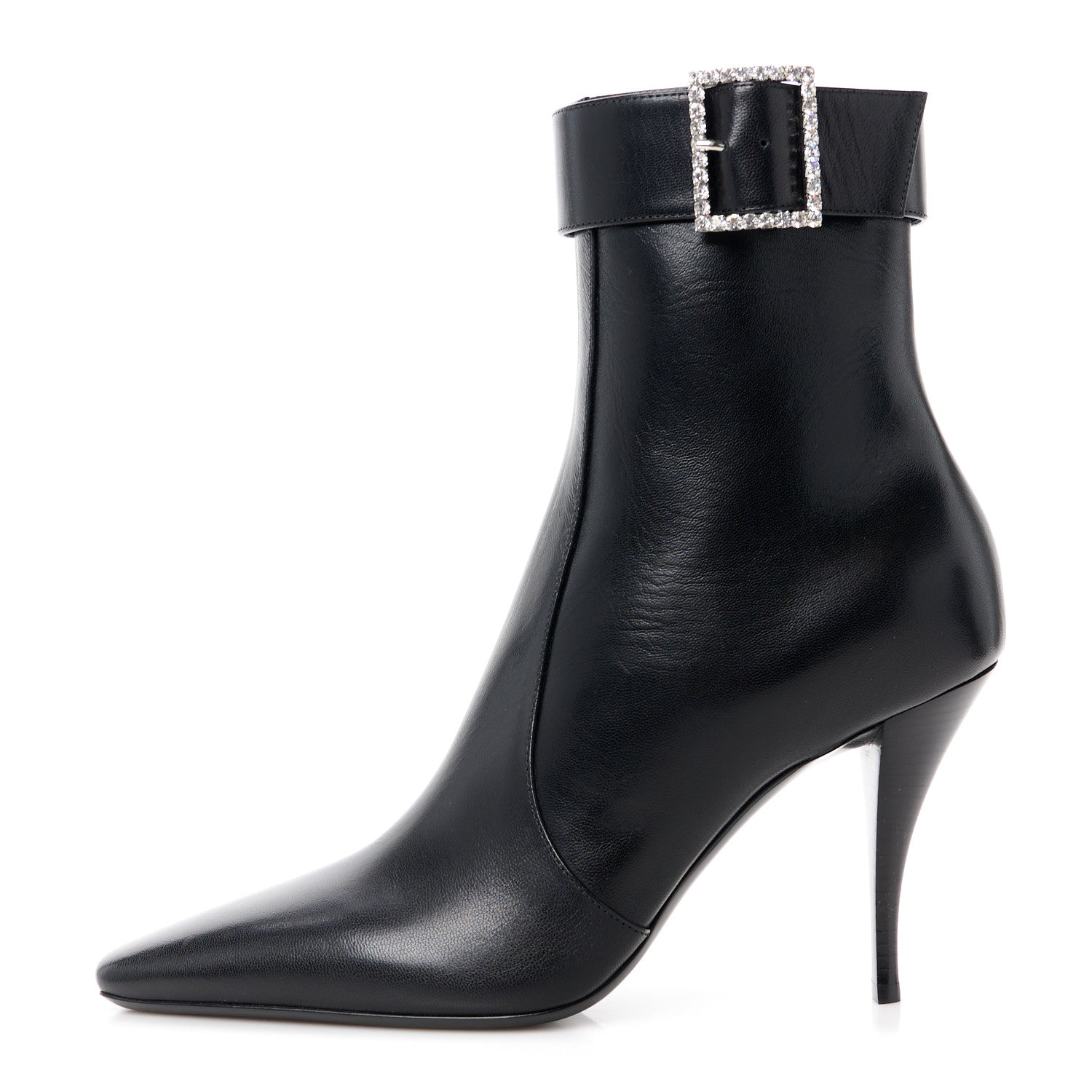 Saint Laurent Goatskin Crystal Buckle Claude 90 Ankle Booties 39 Black 1 of 10
