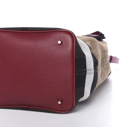 Burberry Grainy Calfskin Canvas Mega Check Medium Ashby Tassel Hobo Burgundy Red 13 of 13