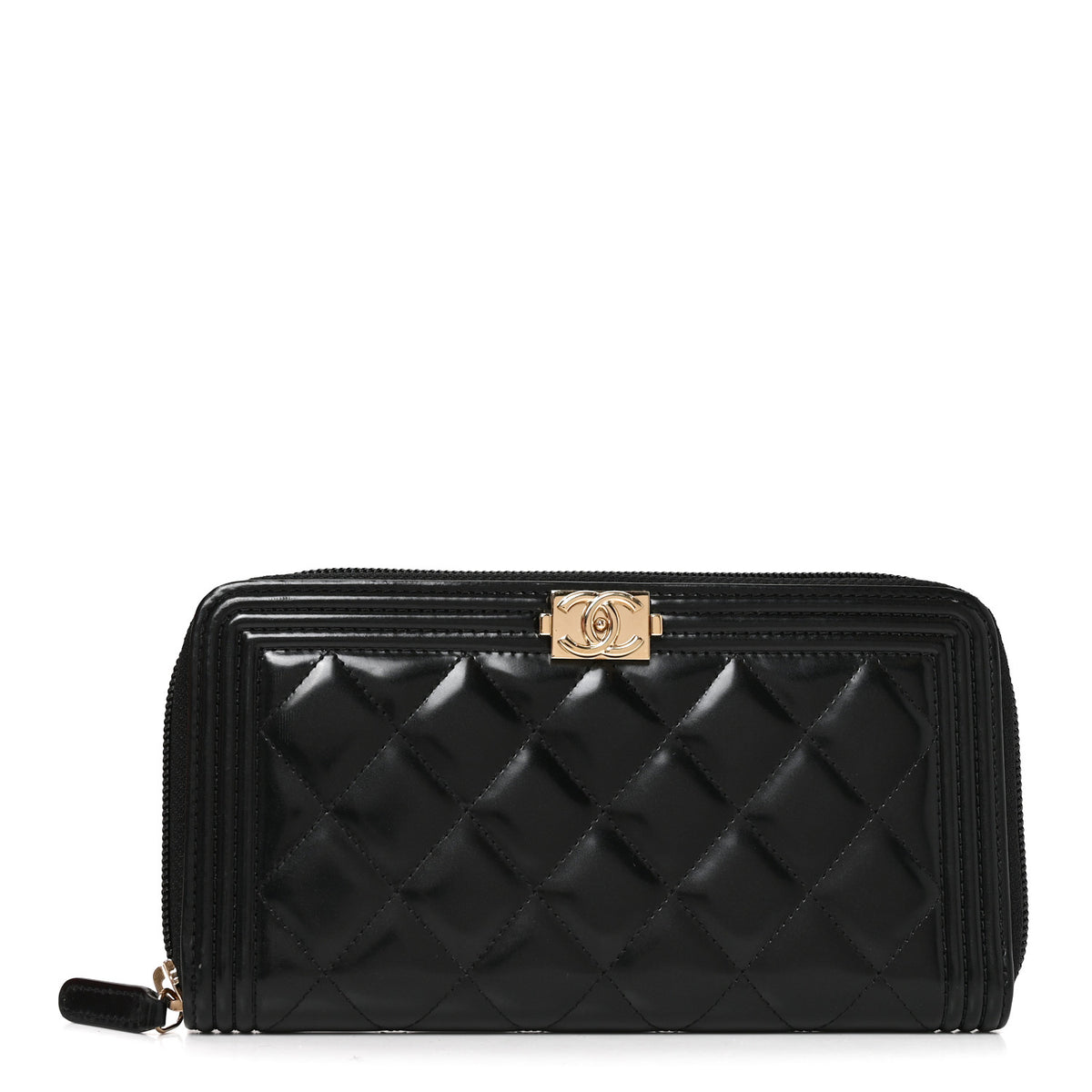 Chanel Glazed Calfskin Boy Zip Around Wallet Black 1 of 7