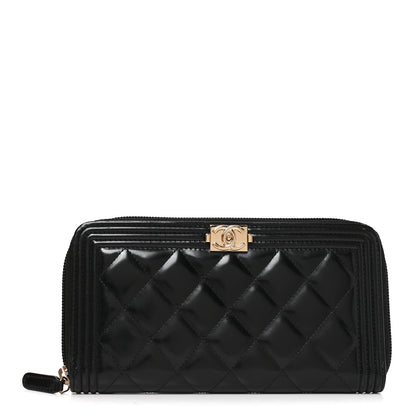 Chanel Glazed Calfskin Boy Zip Around Wallet Black 1 of 7