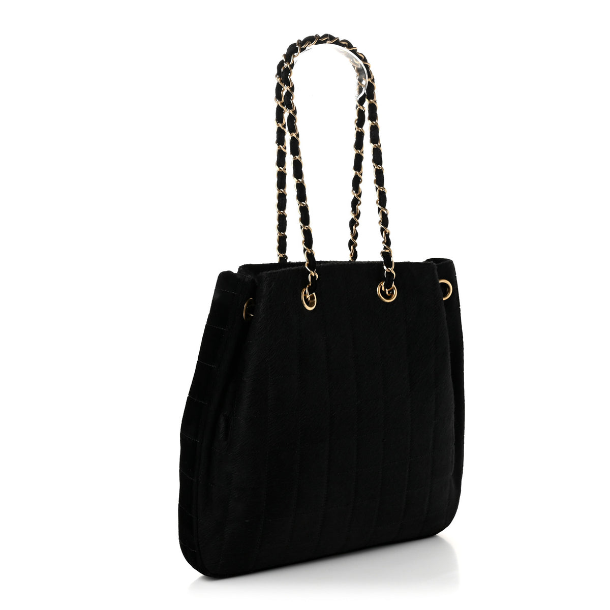 Pony Hair Stitched Chocolate Bar Shopping Tote Black