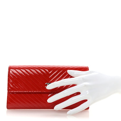 Chanel Patent Chevron Quilted Large Gusset Flap Wallet Red 2 of 8