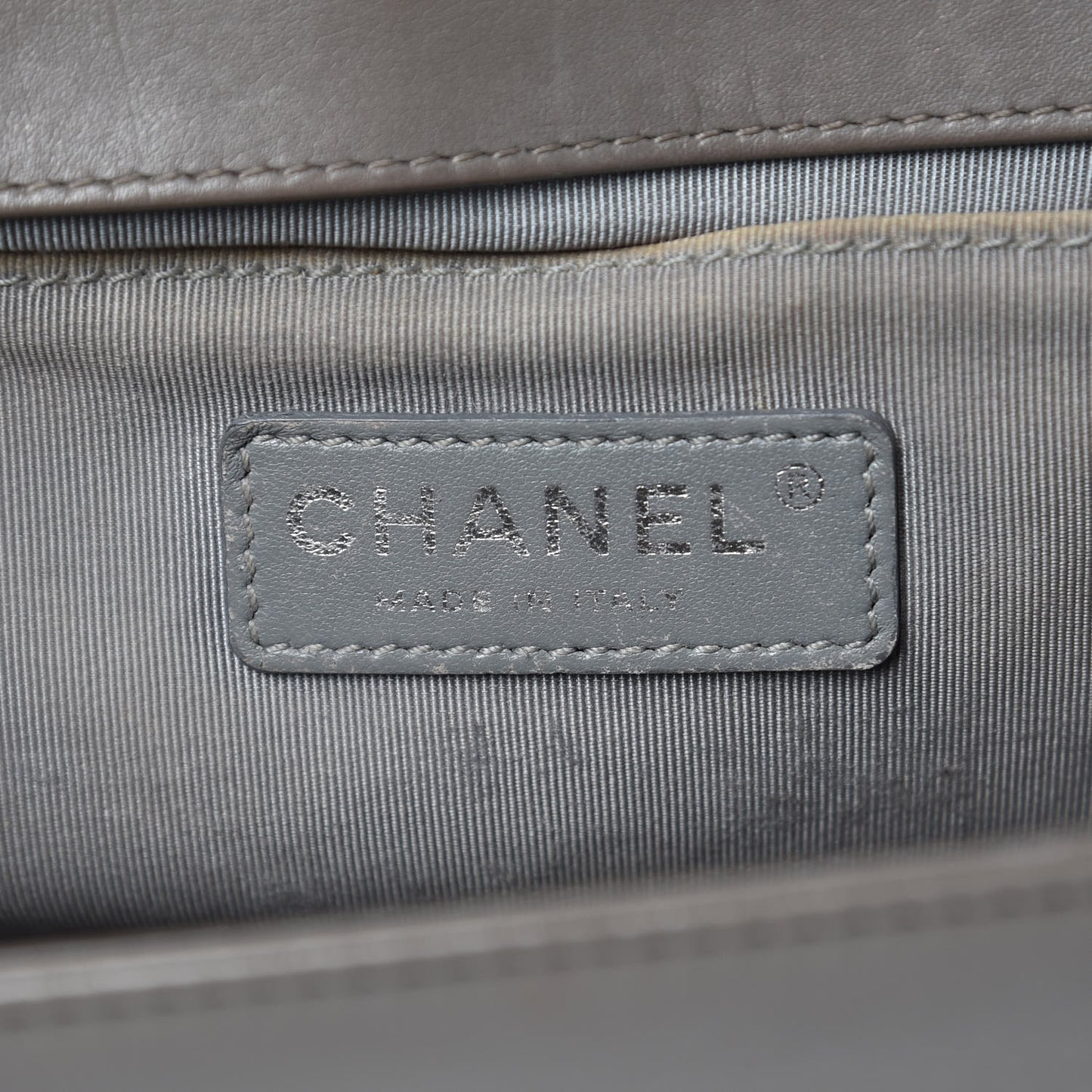Calfskin Chevron Quilted Medium Boy Flap Grey
