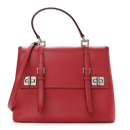Prada Saffiano Cuir Convertible Top Handle Tote Fuoco 1 of 8