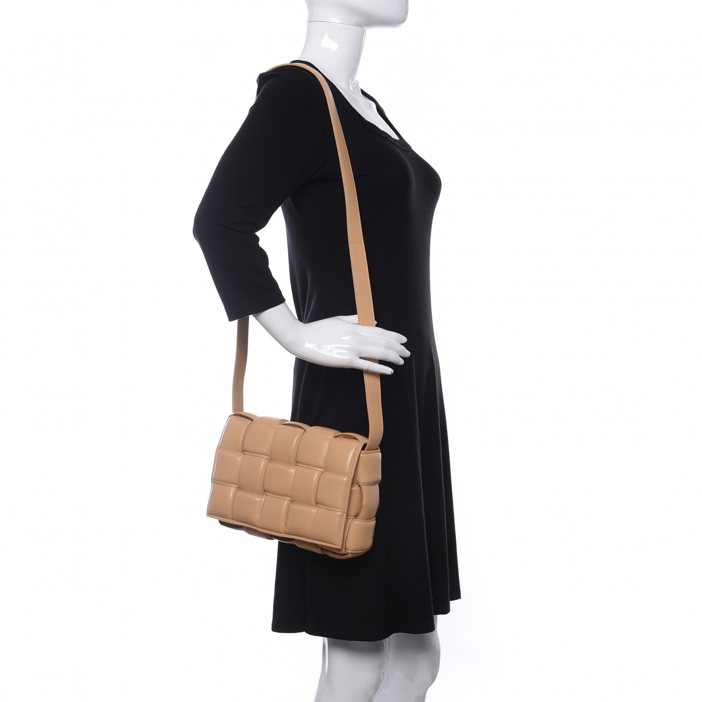 Nappa Maxi Intreccio Padded Cassette Crossbody Bag Almond