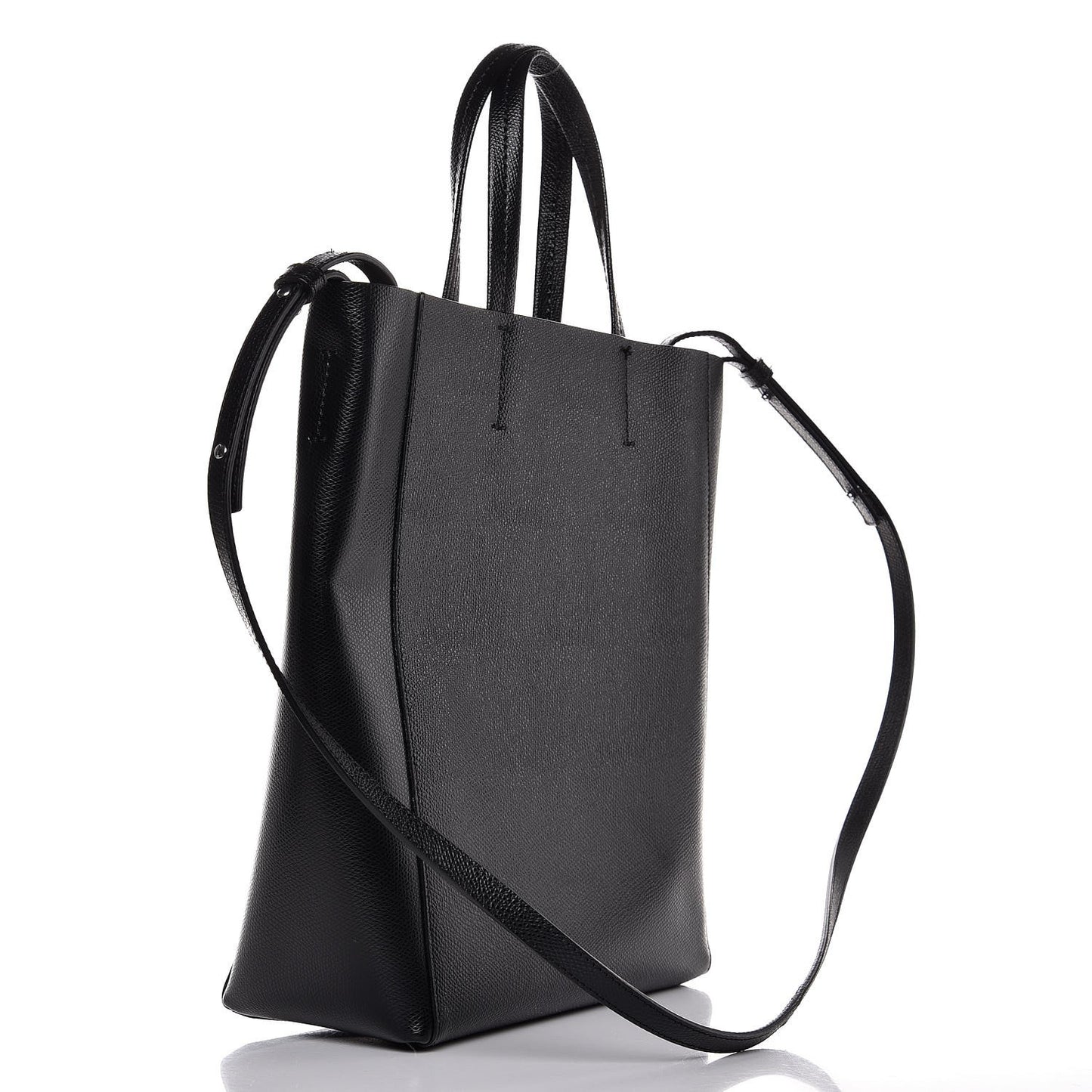 Grained Calfskin Small Vertical Cabas Black
