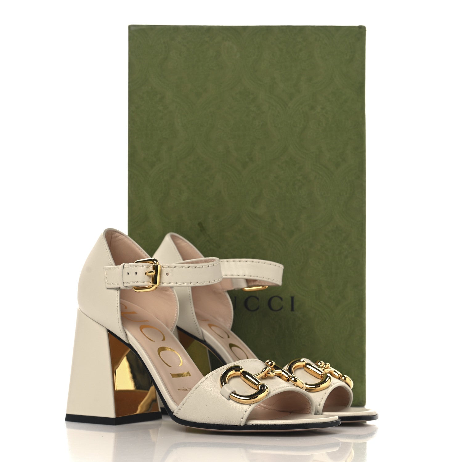 Gucci Nappa Horsebit Cross Strap 95mm Sandals 35 Mystic White 10 of 10