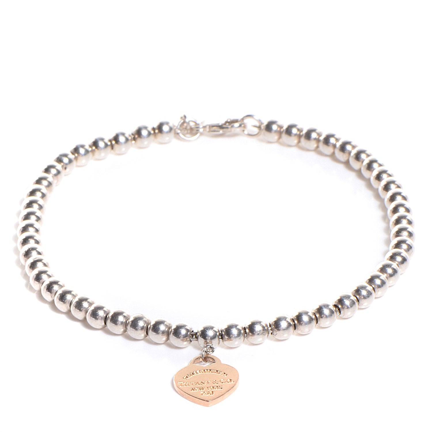 Tiffany Sterling Silver 18K Rose Gold Return to Heart Bead Bracelet 1 of 9