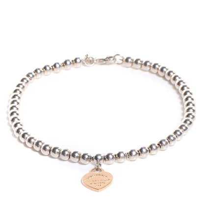 Tiffany Sterling Silver 18K Rose Gold Return to Heart Bead Bracelet 1 of 9