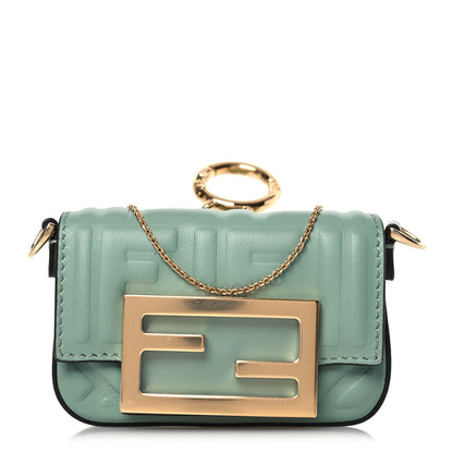 Fendi Nappa Matisse FF Embossed Nano Maxi Buckle Baguette Charm Menta 1 of 11