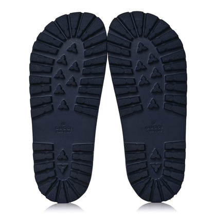 Gucci Calfskin Rubber GucciGhost Mens Lug Sole Slide Sandals 7 Blue Agata Hibiscus Red 6 of 10