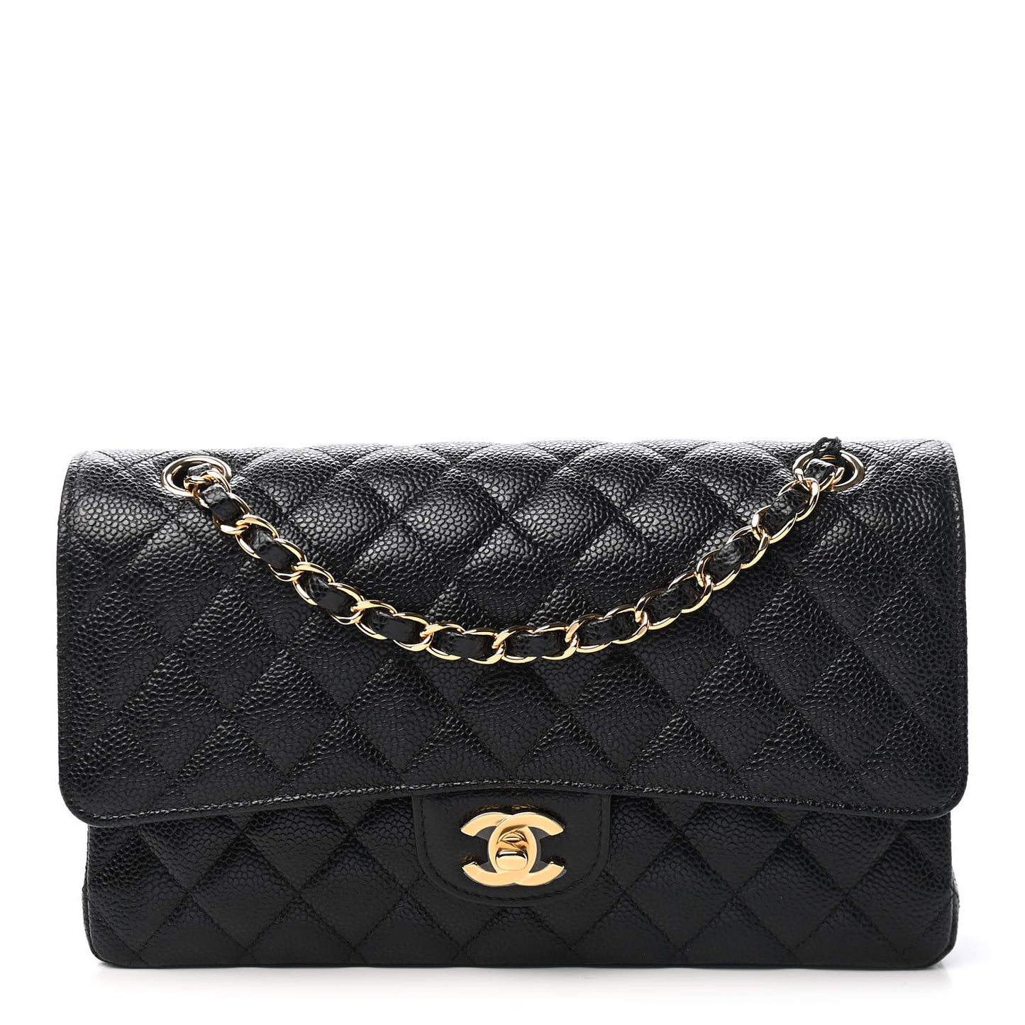 Caviar Quilted Medium Double Flap Black