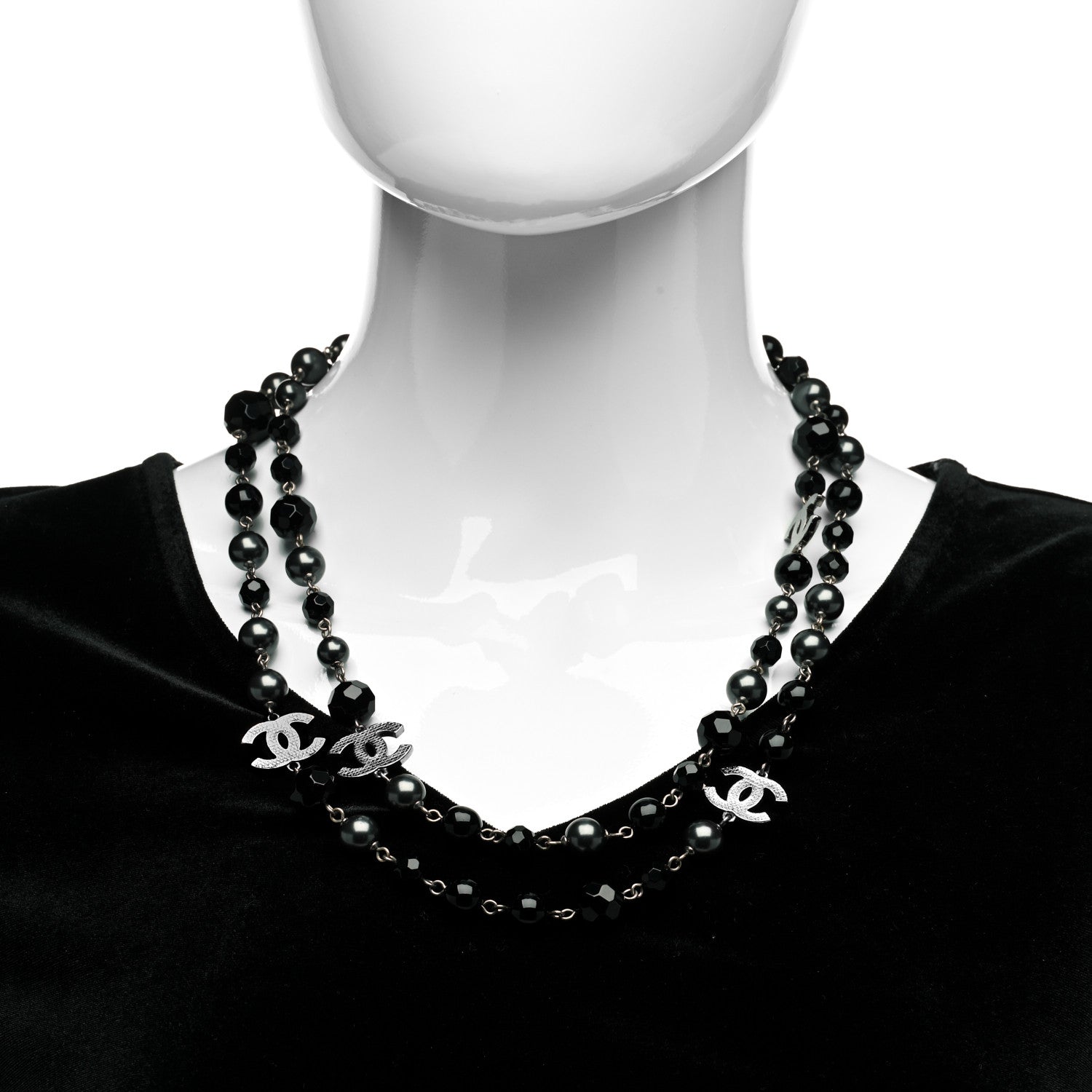 Chanel Ruthenium Beaded CC Long Necklace Black 2 of 5