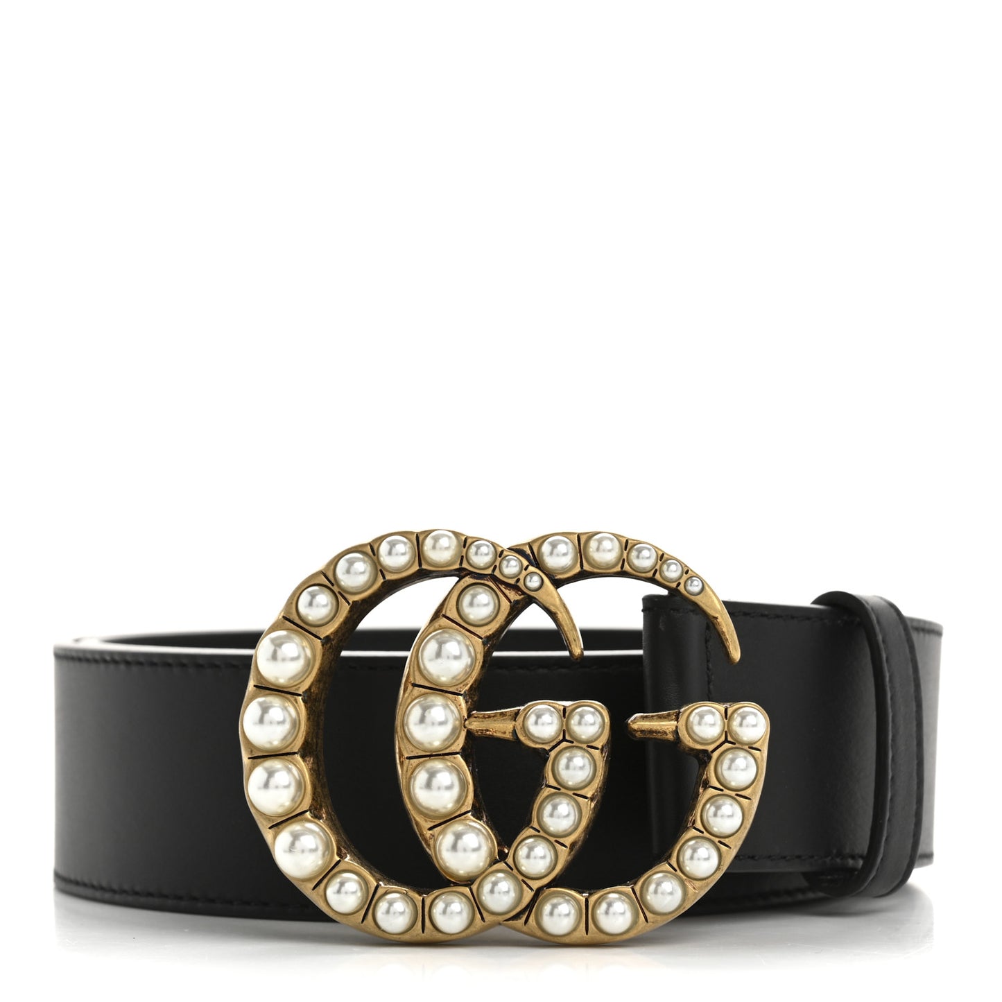 Calfskin Pearl Double G 85 34 Belt Black Cream