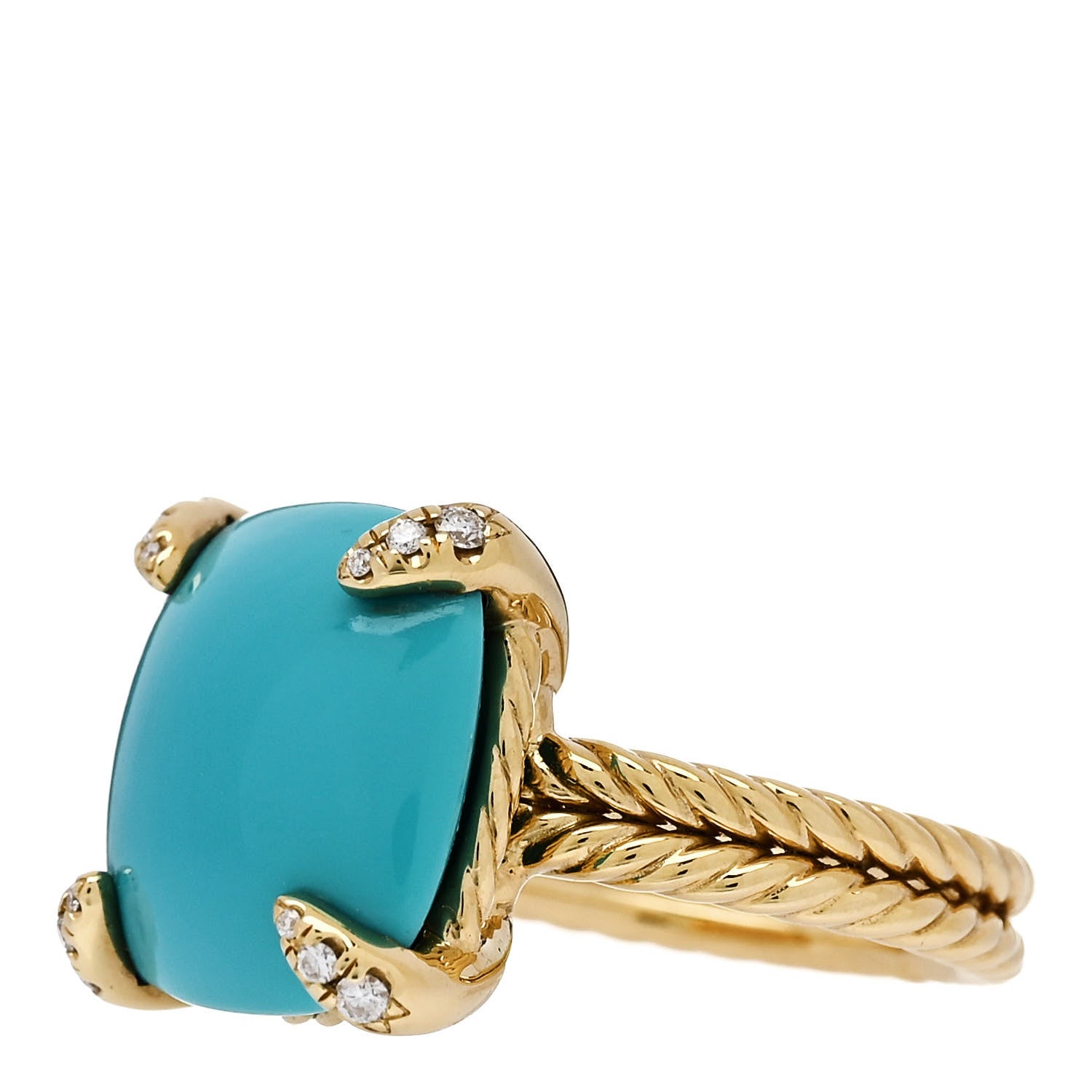 David Yurman 18K Yellow Gold Diamond Turquoise 14mm Chatelaine Ring 51 5.75 3 of 5