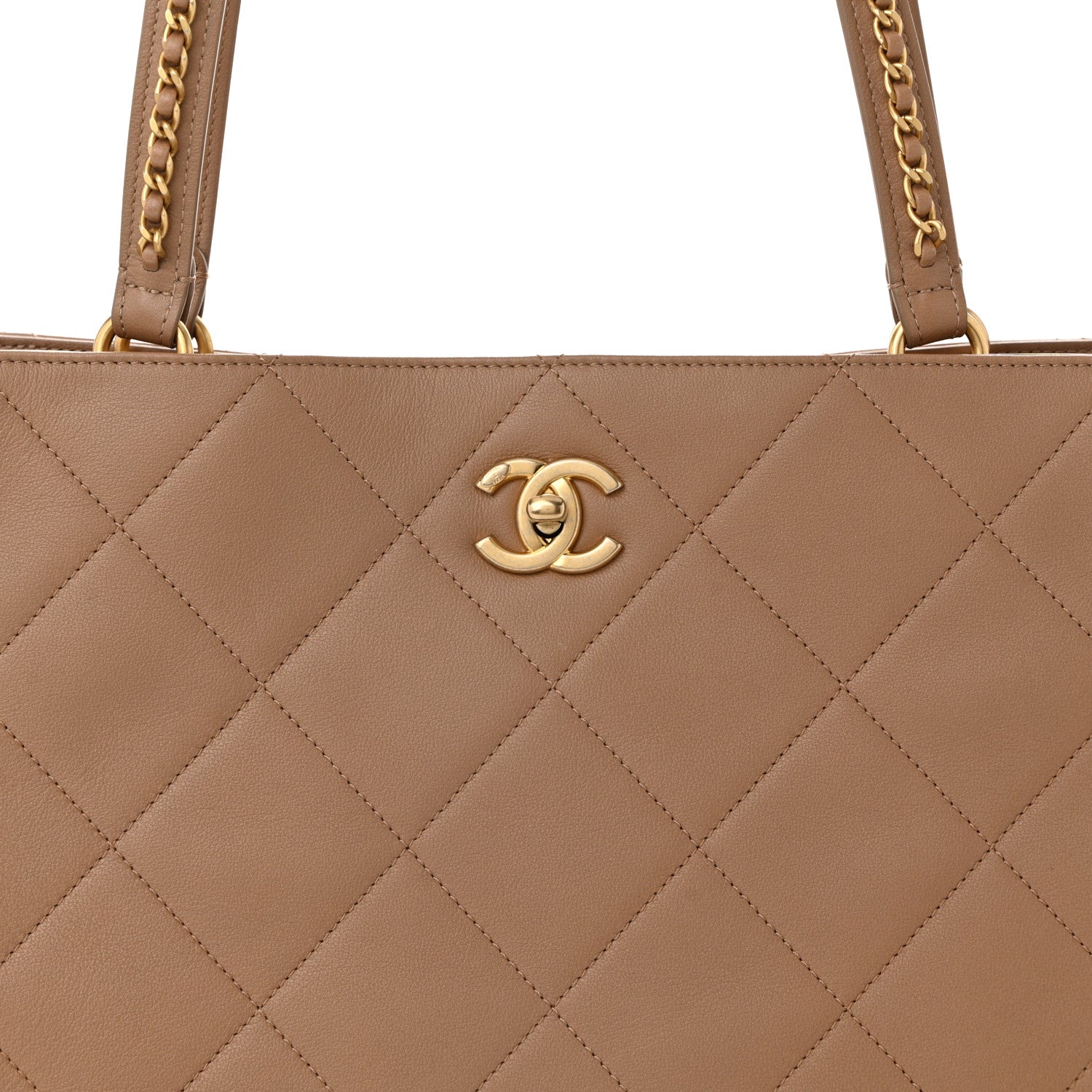 Chanel Calfskin Quilted Chain Shopping Tote Beige 8 of 10