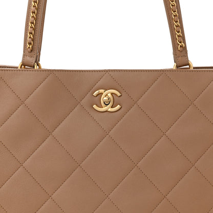 Chanel Calfskin Quilted Chain Shopping Tote Beige 8 of 10