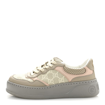 Gucci Calfskin GG Supreme Monogram Perforated Womens Platform 55mm Sneakers 38 Apricot Pink Beige Grey 1 of 8