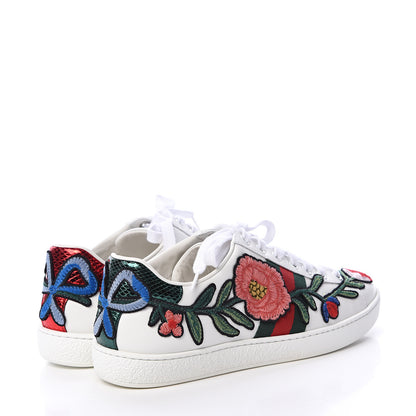 Gucci Calfskin Web Floral Embroidered Ace Sneakers 37 White 4 of 9