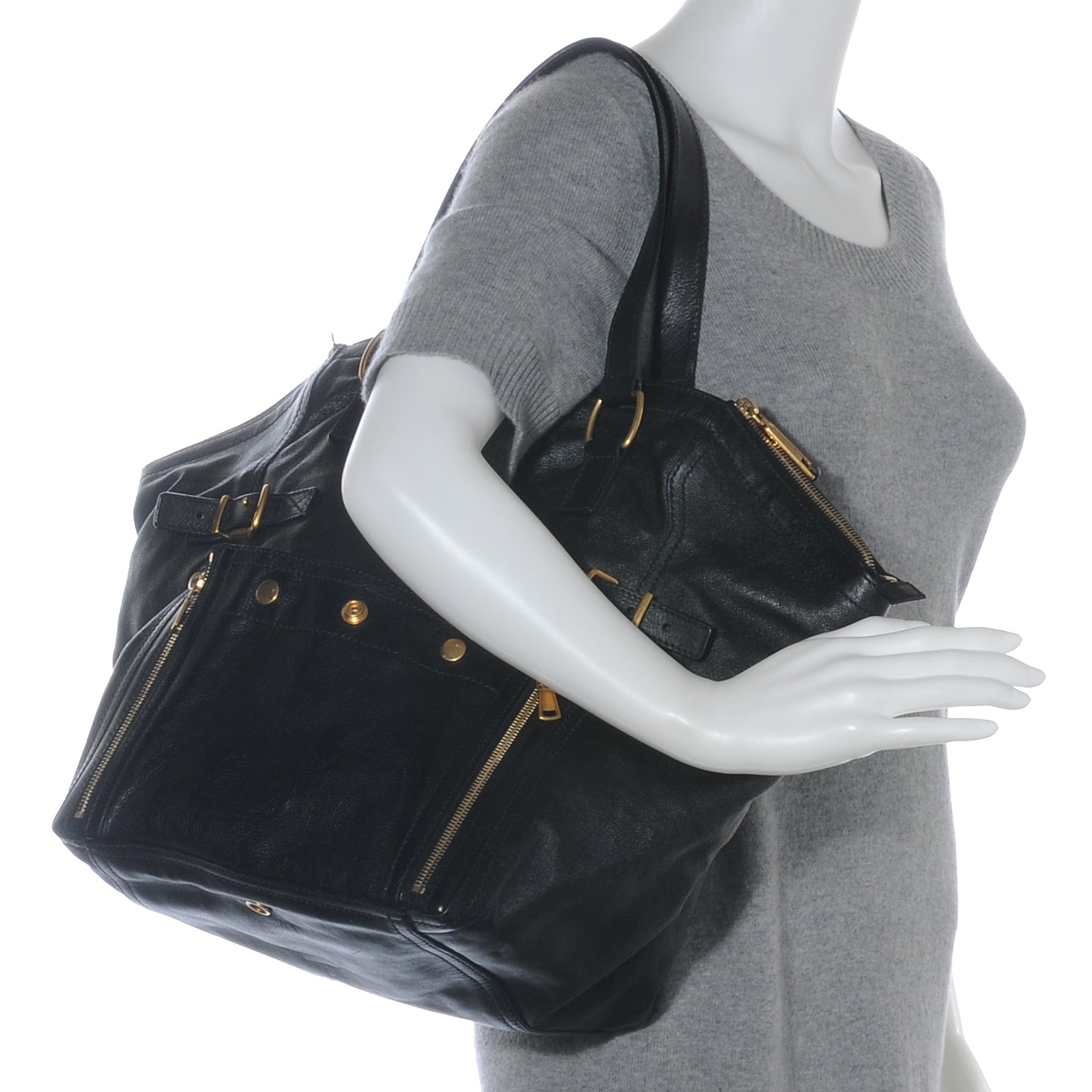 Leather Large Downtown Tote Black