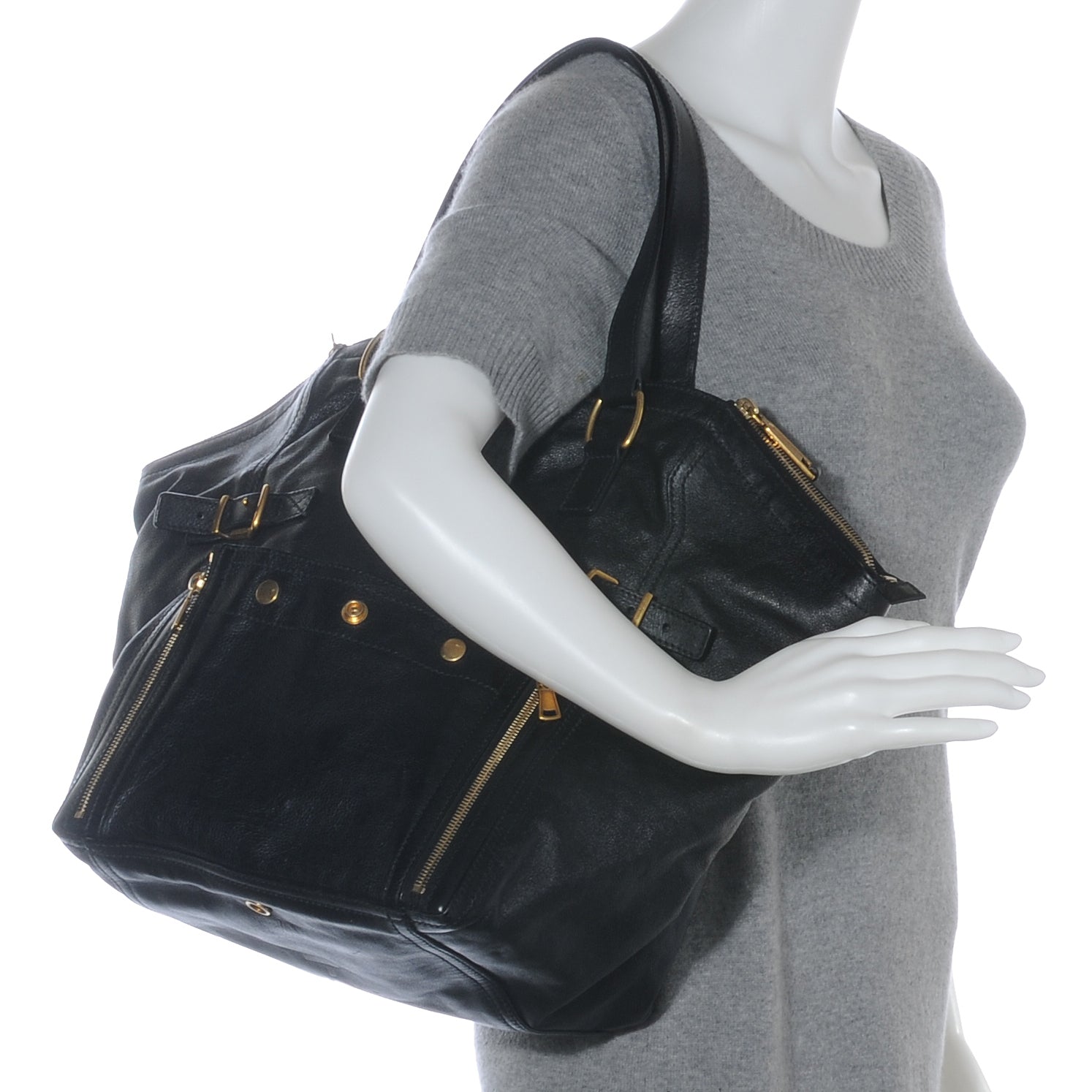 Saint Laurent Leather Large Downtown Tote Black 2 of 7