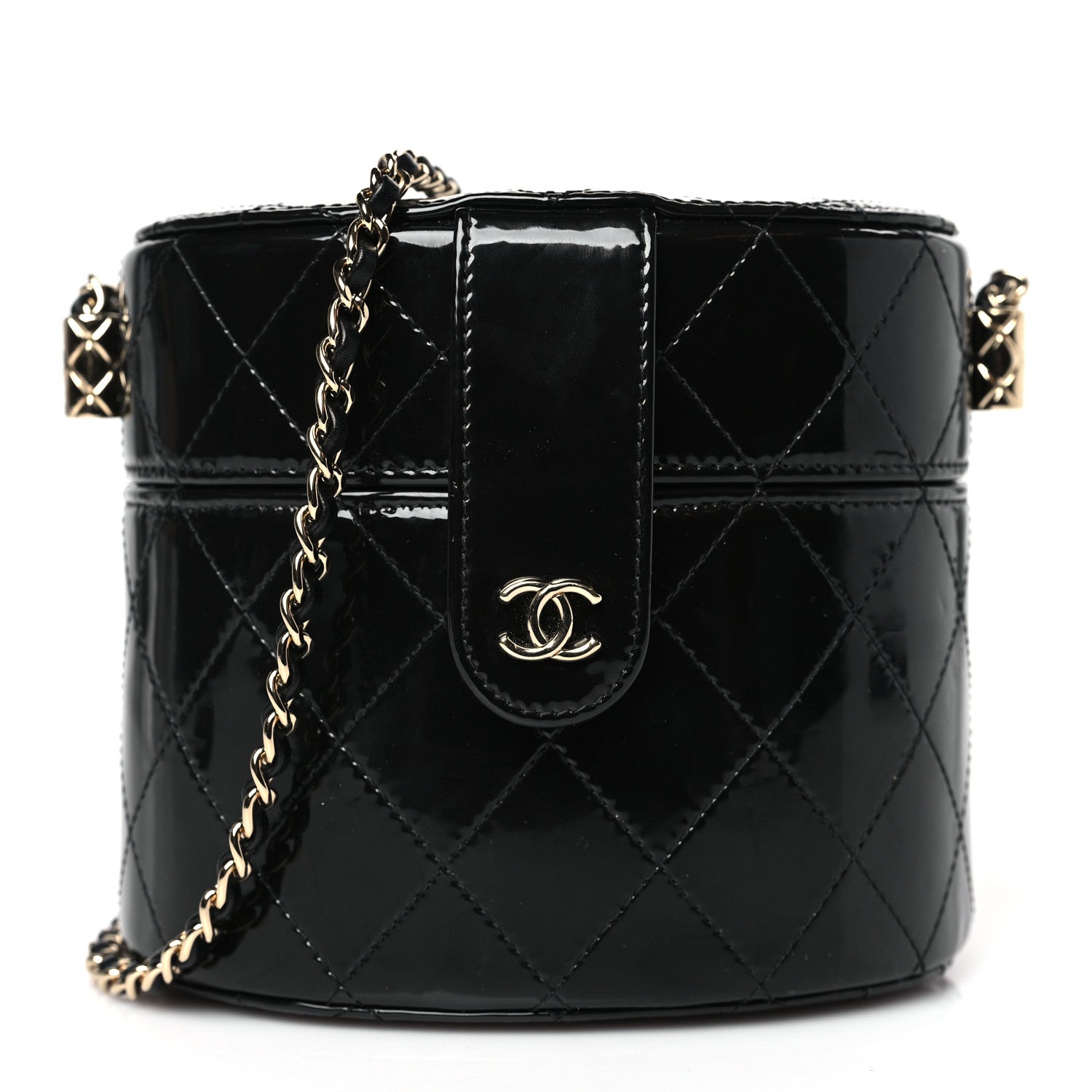 Chanel Patent Quilted Round Clutch With Chain Black 1 of 10