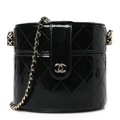 Chanel Patent Quilted Round Clutch With Chain Black 1 of 10