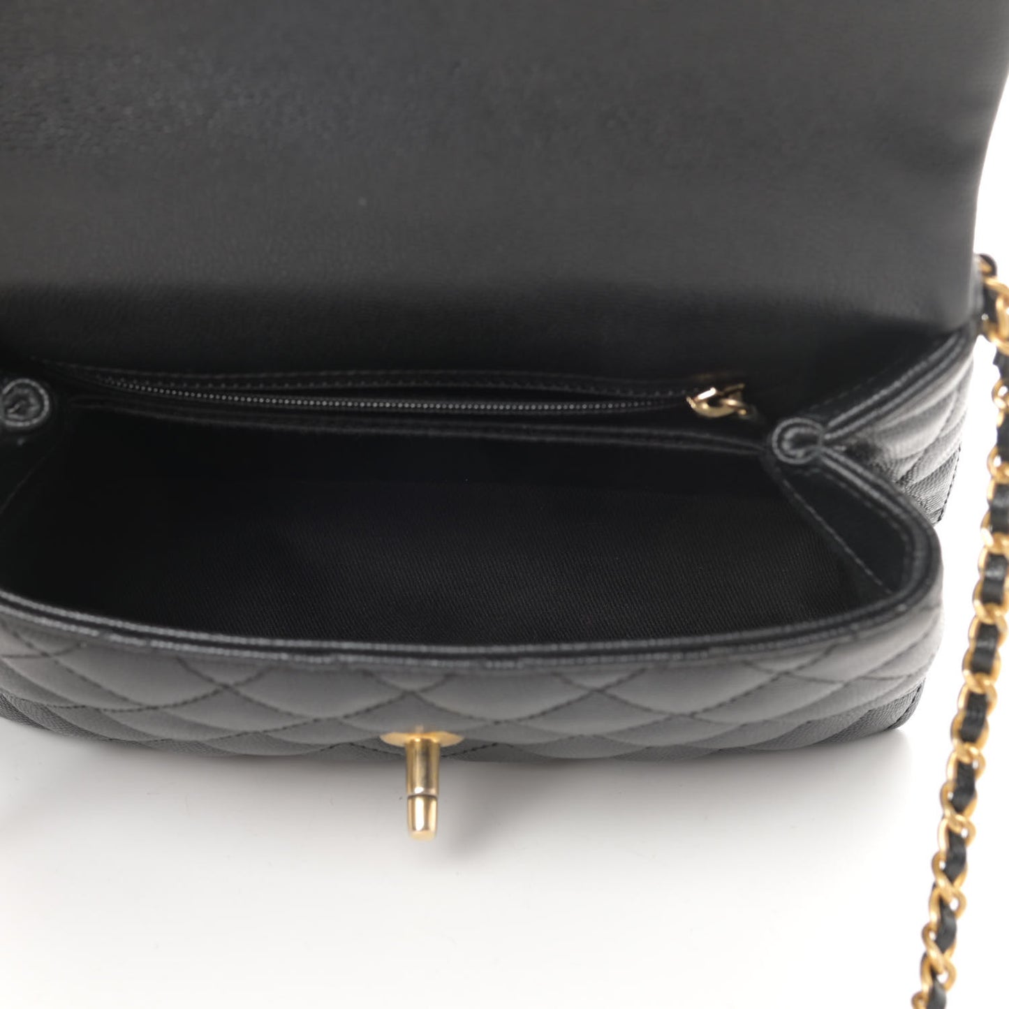 Caviar Lizard Embossed Quilted Mini Coco Handle Flap Black