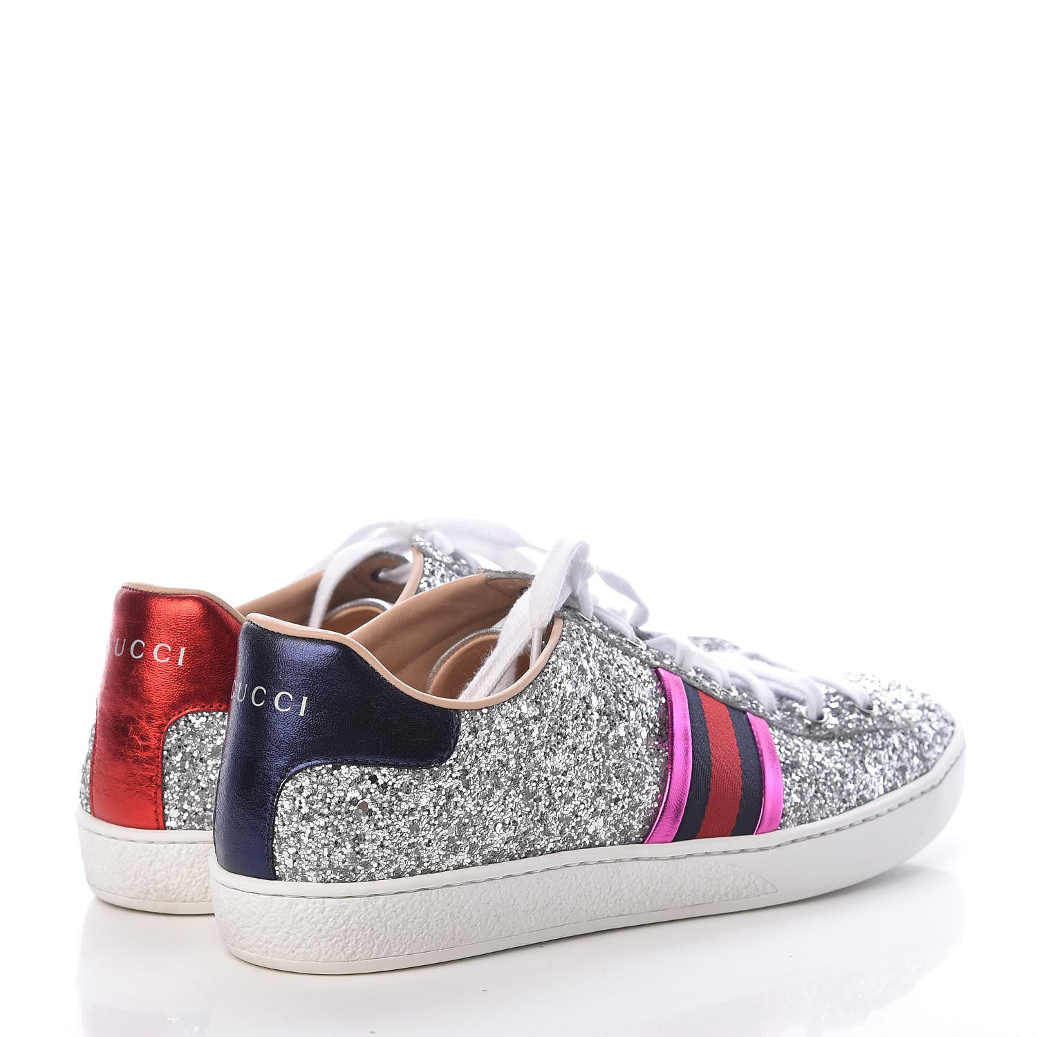 Gucci Glitter Web Womens Ace Sneakers 38.5 Silver 4 of 14