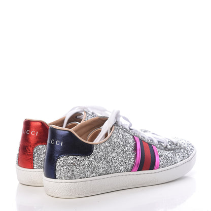 Gucci Glitter Web Womens Ace Sneakers 38.5 Silver 4 of 14