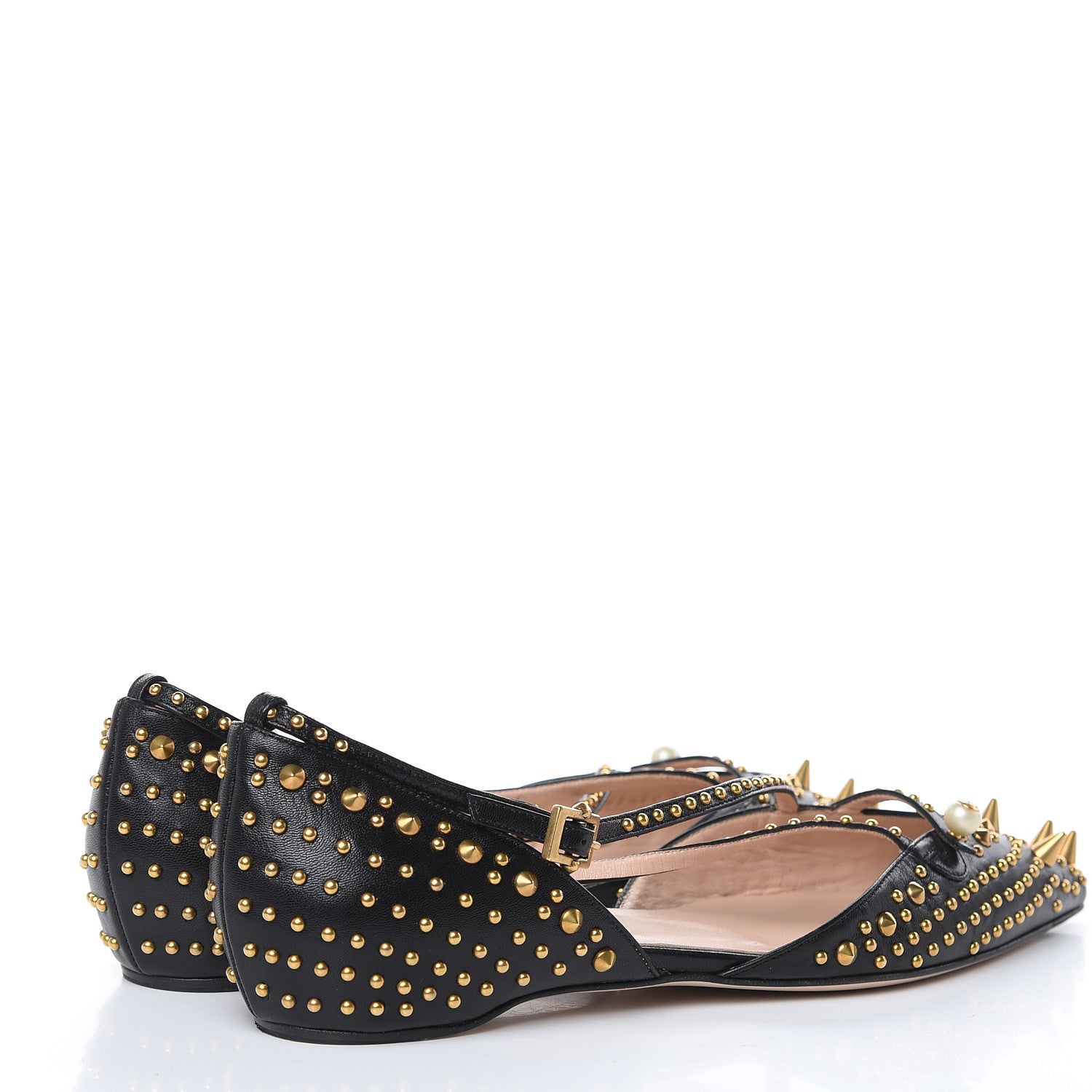 Gucci Malaga Kid Studded Pointed Toe Unia Flats 39 Black 4 of 8